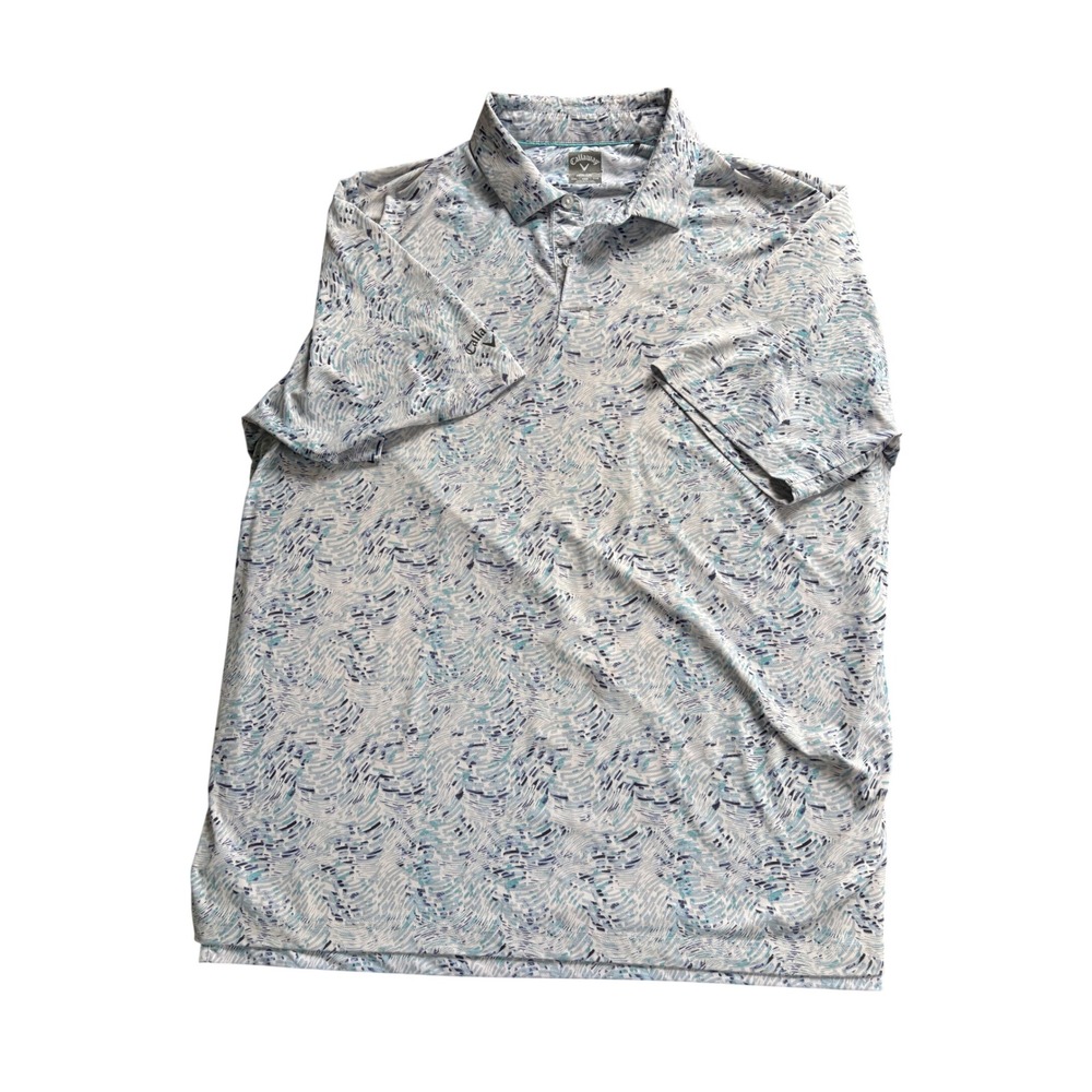 Callaway Mens XXL Opti-Dri Golf Polo Shirt Blue Teal Abstract Wave Print - Picture 2 of 2